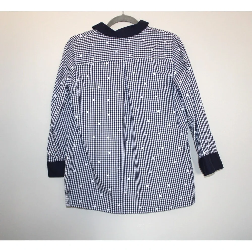 Coldwater Creek Gingham Check Plaid Polka Dot Navy Blue White Tunic Shirt Top PS - Picture 7 of 12